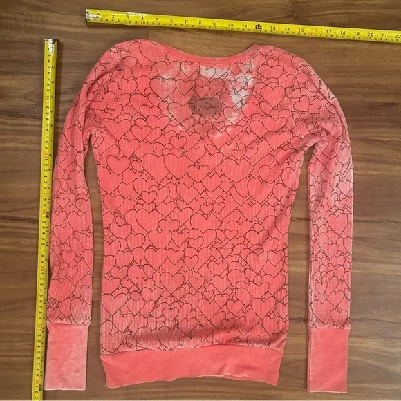 Pink Heart Print Love Thermal Long Sleeved Top - Picture 2 of 3